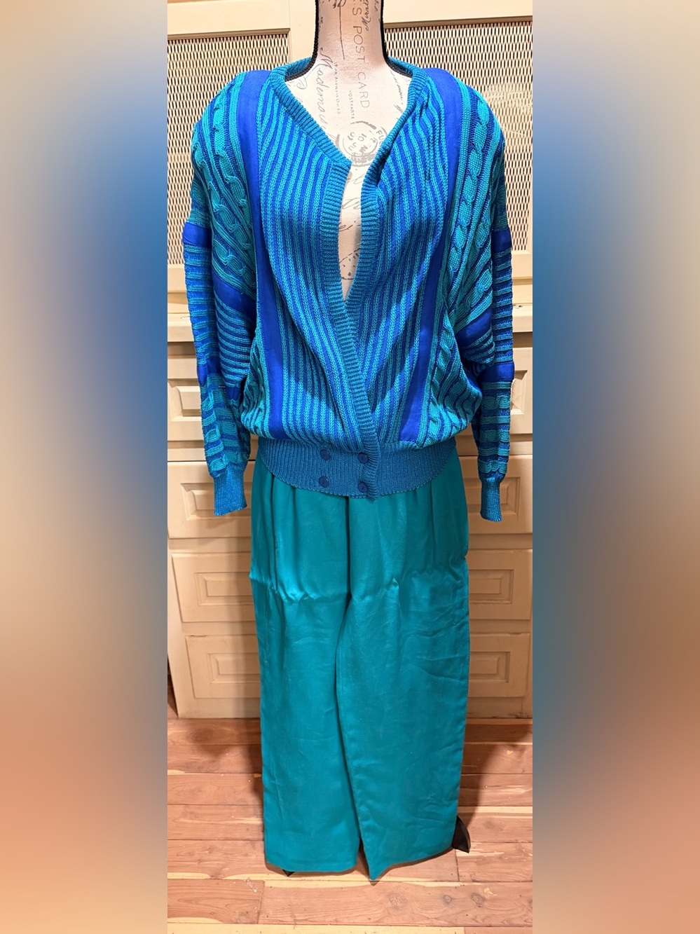 NWT Vintage Escada Margaretha Ley 2Pc Cable Knit Cardigan Pants Set